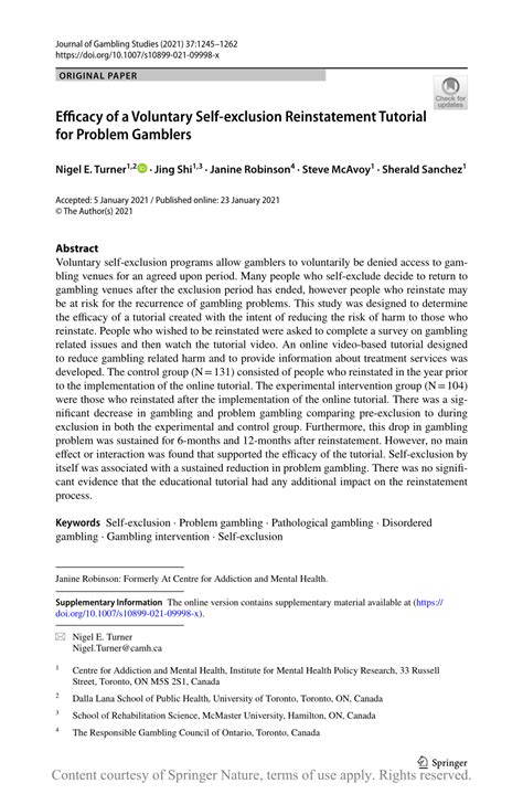 self-exclusion schemes|Efficacy of a Voluntary Self.
